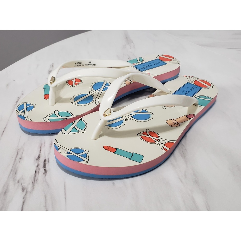 NEW NO BOX kate spade FIJI Sunglassas Print Flip-Flops Sandals Women 5 SUNS OUT